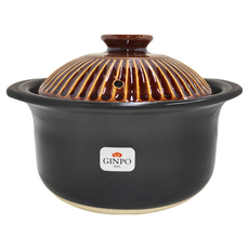 GINPO 銀峯 萬古燒菊花2合炊飯鍋 飴 褐色 1-2人 1.2L, 19.5cm, 1個