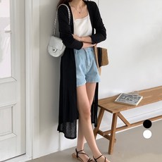 afinar 女款側開叉透膚長版開襟衫