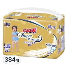 GOO.N 大王 頂級黏貼型紙尿褲 男女通用, 384張, 大號(L)