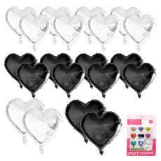 PARTYSHOW 愛心銀箔氣球 馬卡龍色 2種套組, 10套, 黑色, 銀色