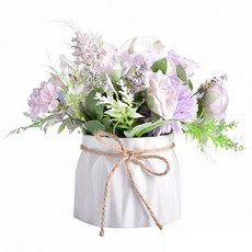 éclat 人造北歐ins風迷你療癒陶瓷麻繩小盆栽 兔耳紫玫瑰 桌面裝飾, 1個