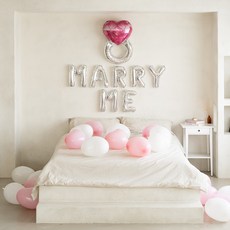 joyparty 求婚活動氣球組 6, 粉紅色（鑽戒銀箔氣球）、銀色（字母銀箔氣球）、白色、粉紅色（心型氣球）、馬卡龍粉紅色（手動泵）、白色（捲邊絲帶）, 1組