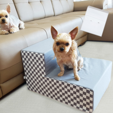 ggassine 2層印花寵物階梯+防水套, 灰色方塊