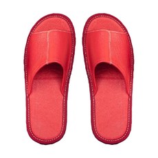 LIKEHOUSE 頭層牛皮簡約軟底防滑室內拖鞋 LS13, 紅色, 1雙