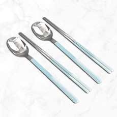 윌리브 국산 304스텐 드고아 세라믹 수저세트, 스카이블루, 숟가락 2p + 젓가락 2p