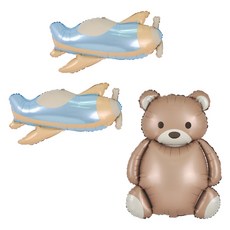PARTYSHOW 奶油色銀箔氣球 熊寶寶 + 飛機 2件組, 1套, 混合色