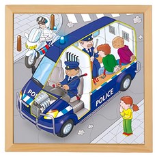educo 雙層系列 警車拼圖玩具 木製拼圖 4歲以上適用, 89片, 1組