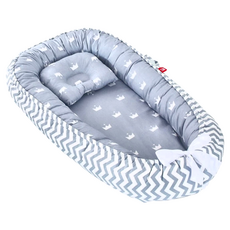 嬰兒床中床 全棉布料 內徑68*30, 波浪灰黃冠, 88 x 53cm, 1個