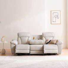 삼익가구 크루즈 USB 3인용 전동 리클라이너 양방향 가죽소파, 아이보리