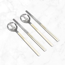 Willive 韓國製 304不鏽鋼 Hiel 陶瓷餐具組, 湯匙 2p + 筷子 2p, 象牙白, 1個