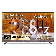 더함 4K UHD QD MINILED 288Hz 로컬디밍 돌비 AI 구글 5.0 스마트TV, 방문설치, 벽걸이형, 191cm(75인치)