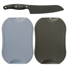 doble 尊貴刀+無縫切菜板藍灰色+木炭套裝, 1組, 2種三德餐具+切菜板