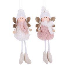雙胞胎冬季精靈聖誕樹吊飾2件組, 白色 + 粉紅色, 26cm, 1套