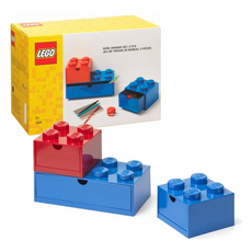 LEGO 樂高 桌上型抽屜三件收納箱組, 八凸31.6 x 15.8 x 11.3cm + 四凸15.8 x 15.8 x 11.3cm, 紅藍配, 1組