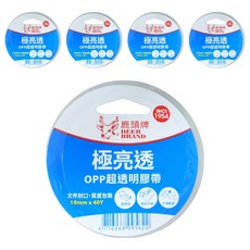 DEER BRAND 鹿頭牌 極亮透OPP膠帶 36.5m x 19mm, 5個, 透明色