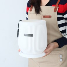 MORIANN 現代風長條紋圓形塑膠花盆 1822W + 托盤組, 白色, 1套