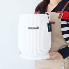 모리앤 모던 롱스트라이프 원형 플라스틱 화분 2027W + 받침 세트, 화이트, 1개