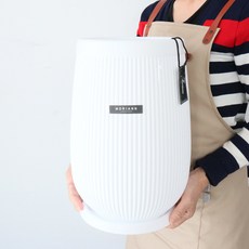 모리앤 모던 롱스트라이프 원형 플라스틱 화분 2237W + 받침 세트, 화이트, 1개