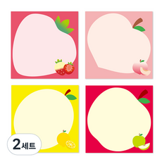 正方形水果便條紙4款組, 草莓 + 檸檬 + 水蜜桃 + 蘋果, 2套