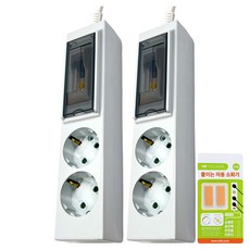 가가넷 포인트 누전 차단기 멀티탭 2구 + 자동 소화 119 화재예방 스티커 세트, 백색(멀티탭), 2세트, 5m