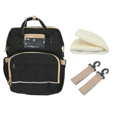 vanibaby 多功能嬰兒小床媽媽包套組, 大容量多分層易於收納, 背部鉤環可與嬰兒車結合, 44 x 32cm, 黑色