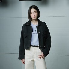 MIND BRIDGE 女款皮革領牛仔工作夾克 MZJP2203