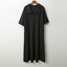 티탁 여성용 통기성 빅사이즈 데일리 칼라넥 PK카라 A라인 포켓 무지 반팔 롱원피스 TTCD57