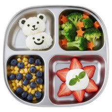 나리다 아동용 304 스테인리스 사각 나눔 식판 4칸, 실버, 1개