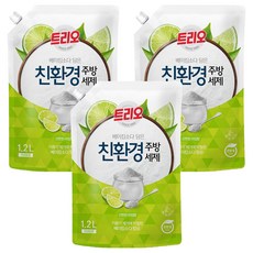 트리오 베이킹소다 담은 친환경 주방세제 라임향 리필, 1.2L, 3개