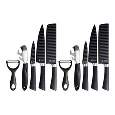 ASAKH JAPAN TD20 黑波浪五件套刀組 不鏽鋼刀具套裝 cleaver Chef knife Paring knife Peeler 開瓶器, 2組, 小菜刀 + 主廚刀 + 水果刀 + 削皮器 + 盤夾