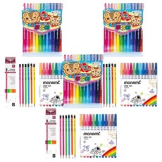 地球化學 透明彩色鉛筆 12色 + Tukobi Koma 三角橡皮擦鉛筆 TC-208 B + Monami 超級簽字筆 12色, 混合顏色, 3套