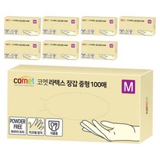 코멧 라텍스장갑 100매입, 화이트, 중(M), 8개