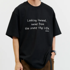 BOHRHOO Floral Ash 印花標語短袖, 寬鬆落肩版型, 輕盈透氣, XL, 黑色