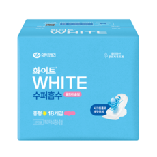 화이트 수퍼흡수 울트라슬림 생리대 날개형, 중형, 18개입, 1개