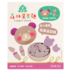FOREST NOODLES 森林麵食 森林星星麵 紫心蕃薯, 熊熊造型 吃的到纖維和花青素, 200g, 1盒