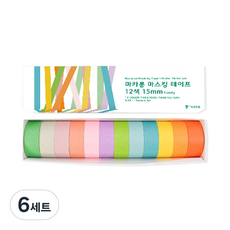 투코비 마카롱 마스킹 테이프 12색 15mm x 3m, 캔디, 6세트