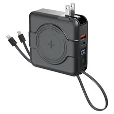 POLYWELL 寶利威爾多合一磁吸自帶線快充行動電源 1萬毫安 USB Type-C 蘋果頭, KPB-2305, 黑色