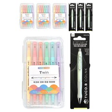 TUCO.B KOMA 雙頭柔色螢光筆 6色 + Dr. GRIP 舒適自動鉛筆套組, 綠色(自動鉛筆), 4套