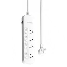 Kinyo 4開4插安全延長線, 3.6m, 白色, 1個