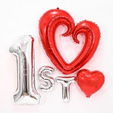 PARTYSHOW 紀念日愛心圖案氣球套組 1st, 1套, 紅色(愛心), 銀色(數字)