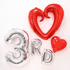 PARTYSHOW 紀念日愛心圖案氣球組 3rd, 1套, 紅色(愛心), 銀色(數字)