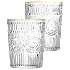 小麥購物 浮雕玻璃杯 矮款 300ml G570, 金邊, 2個