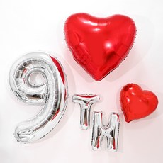 PARTYSHOW 紀念日愛心80cm氣球組 9th, 1套, 紅色(愛心), 銀色(數字)