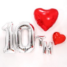 PARTYSHOW 紀念日愛心80cm氣球組 10th, 1套, 紅色(愛心), 銀色(數字)