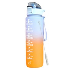 POKOJ Onedaywater 運動吸管水瓶+吸管刷, 藍色 + 橘色, 1L