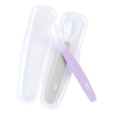 tgm 嬰兒矽膠湯匙組 湯匙150*18mm*2支+收納盒*1個 6個月以上, 紫色+灰, 1組