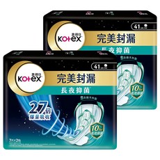 Kotex 靠得住 完美封漏 長夜抑菌 棉柔系列 夜用衛生棉, 夜用型, 14片, 2包