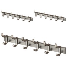 拍平方 太空鋁活動6勾排鉤 浴室/廚房適用 無痕黏貼/螺絲鑽孔安裝, 槍灰色, 3個