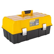 델리툴즈 휴대용 플라스틱 듀얼 레이어 스토리지 공구 보관 툴박스 블랙 옐로우 DL432117, 1개