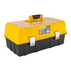 델리툴즈 휴대용 플라스틱 접이식 3단 스토리지 공구 보관 툴박스 블랙 옐로우 DL432021, 1개
